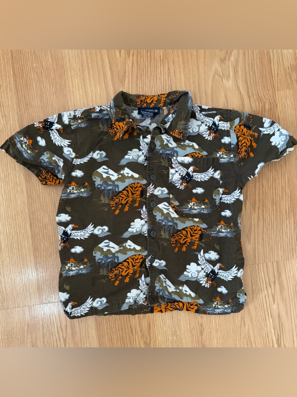 Vintage Y2K Dubster Tiger Eagle Print Button Front Shirt Kids 2T